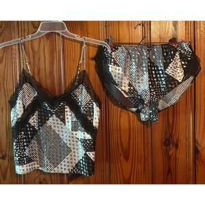 Victoria’s Secret pajama set black/white/silver shorts/tank size medium